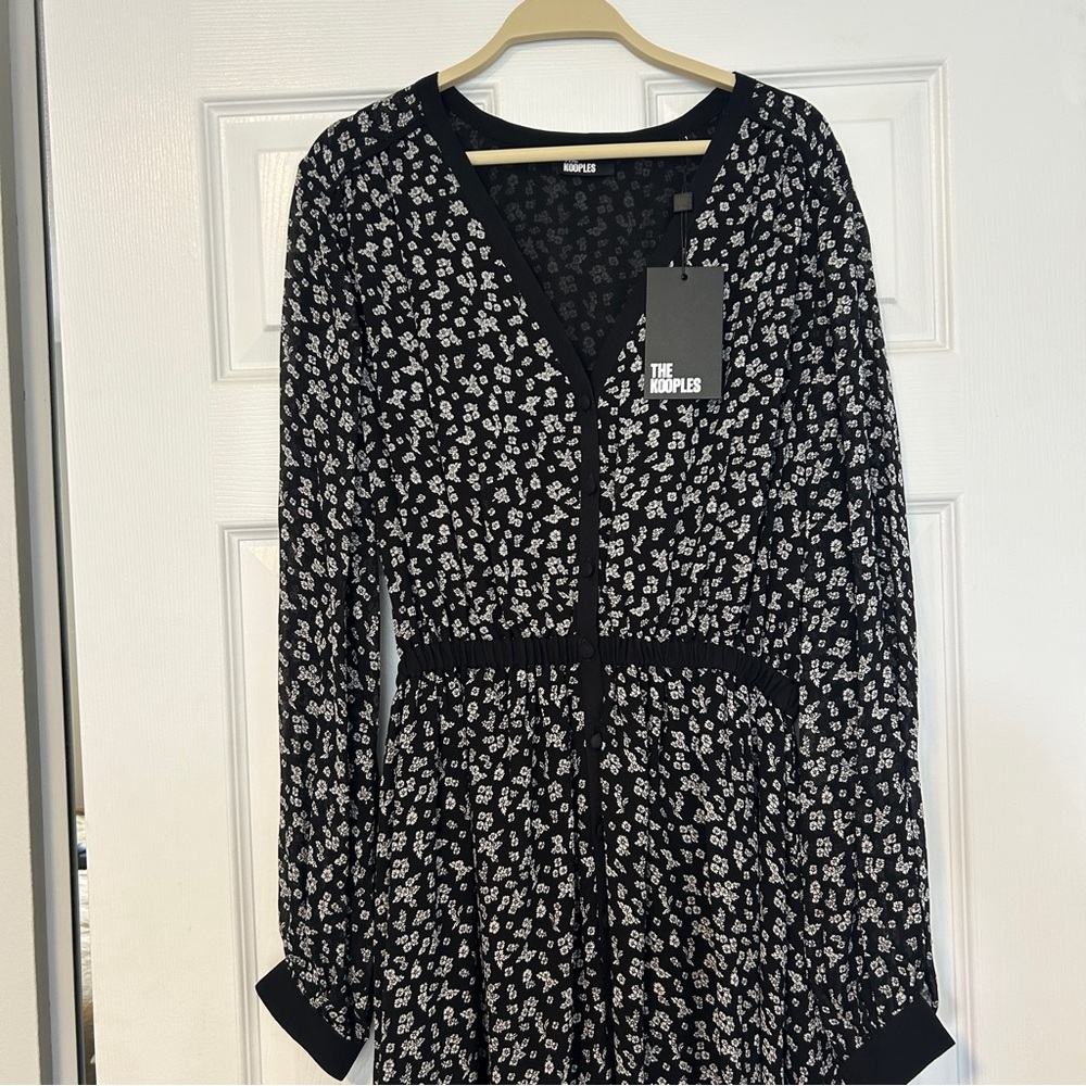 NWT The Kooples Black and White Long Sleeve V-Neck Sundress - Picture 5 of 7